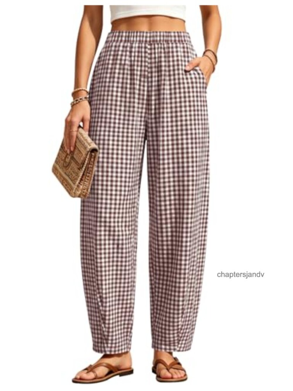 Women's Barrel Harem Travel Pants Baggy Casual Gingham Striped